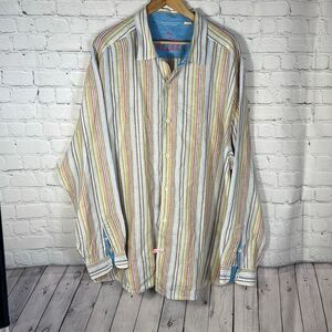 Tommy Bahama Relax Linen Shirt Striped‎ Long Sleeve Shirt size XXL Pink BLue